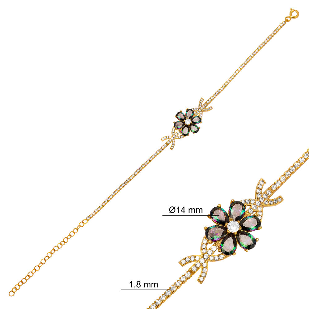 Flower Design Charm Bracelet Mystic Topaz CZ Stone Wholesale Handcrafted Turkish 925 Silver Jewelry