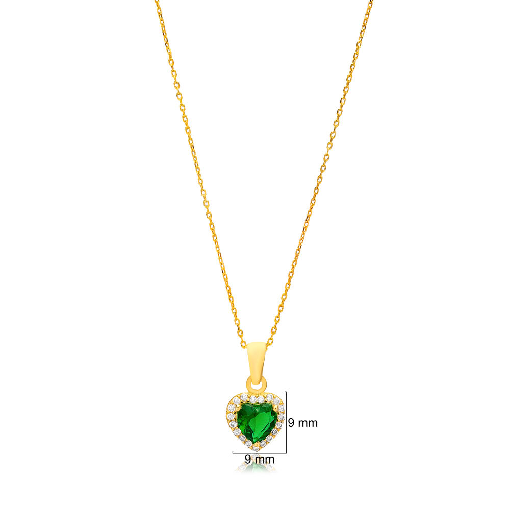 Heart Shape Emerald Cubic Zircon Stone Charm Necklace Turkish Wholesale 925 Sterling Silver Jewelry