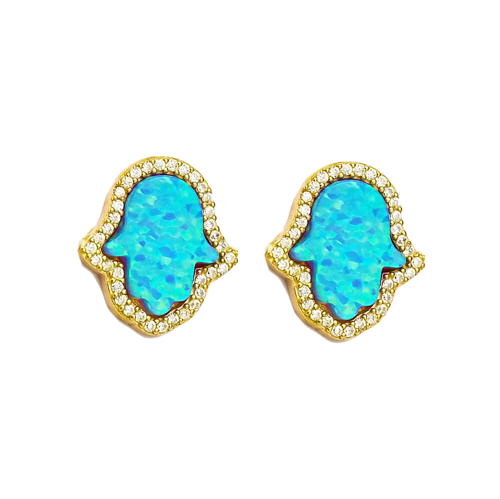 Opal Hamsa Stud Earring