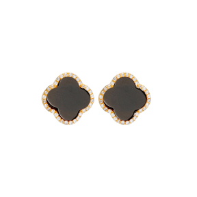 Black Clover Zircon Stone Stud Earrings 925 Sterling Silver Jewelry