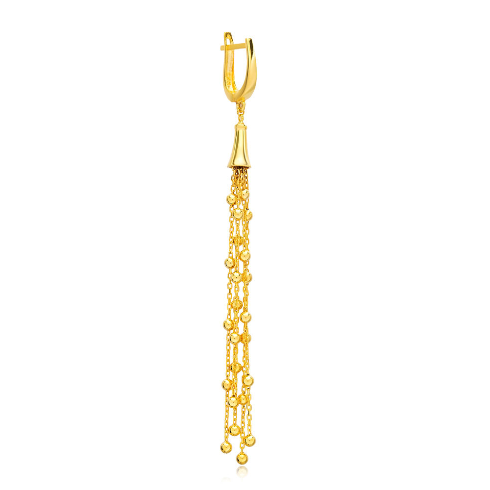 Stylish Single Long Dangle Earrings Ball Chain Wholesale Turkish 925 Sterling Silver Jewelry