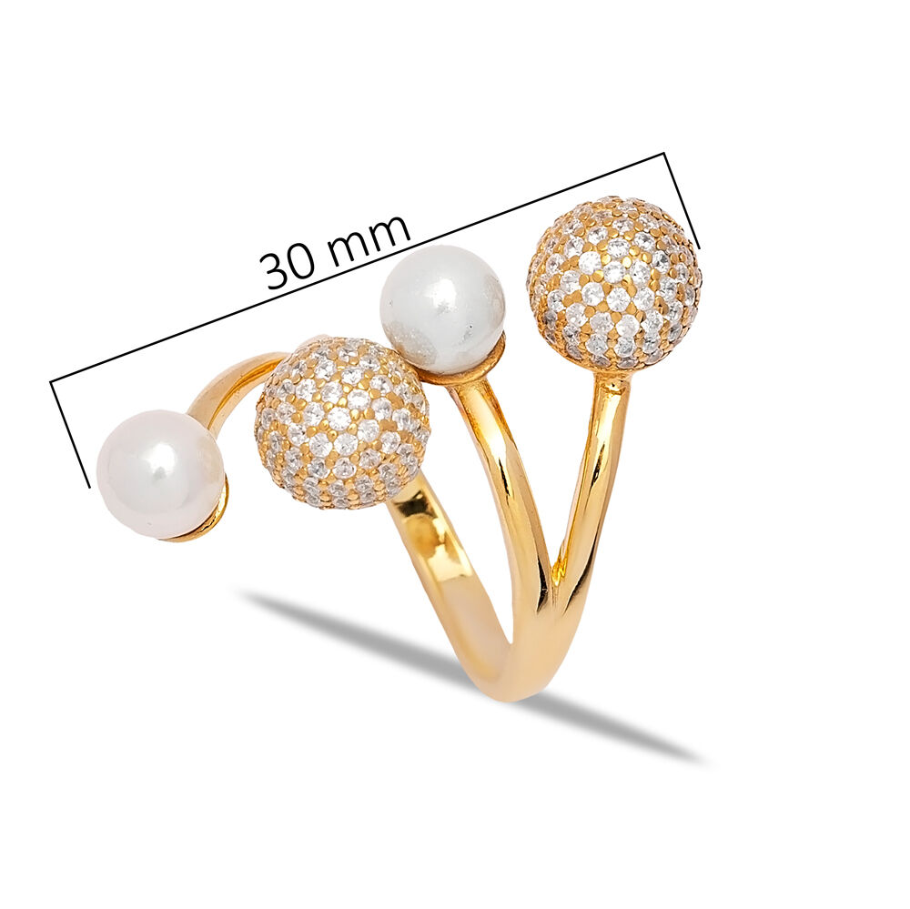 Dainty Pearl Design Adjustable Ring Ball Design Cz Stone 925 Sterling Silver Jewelry