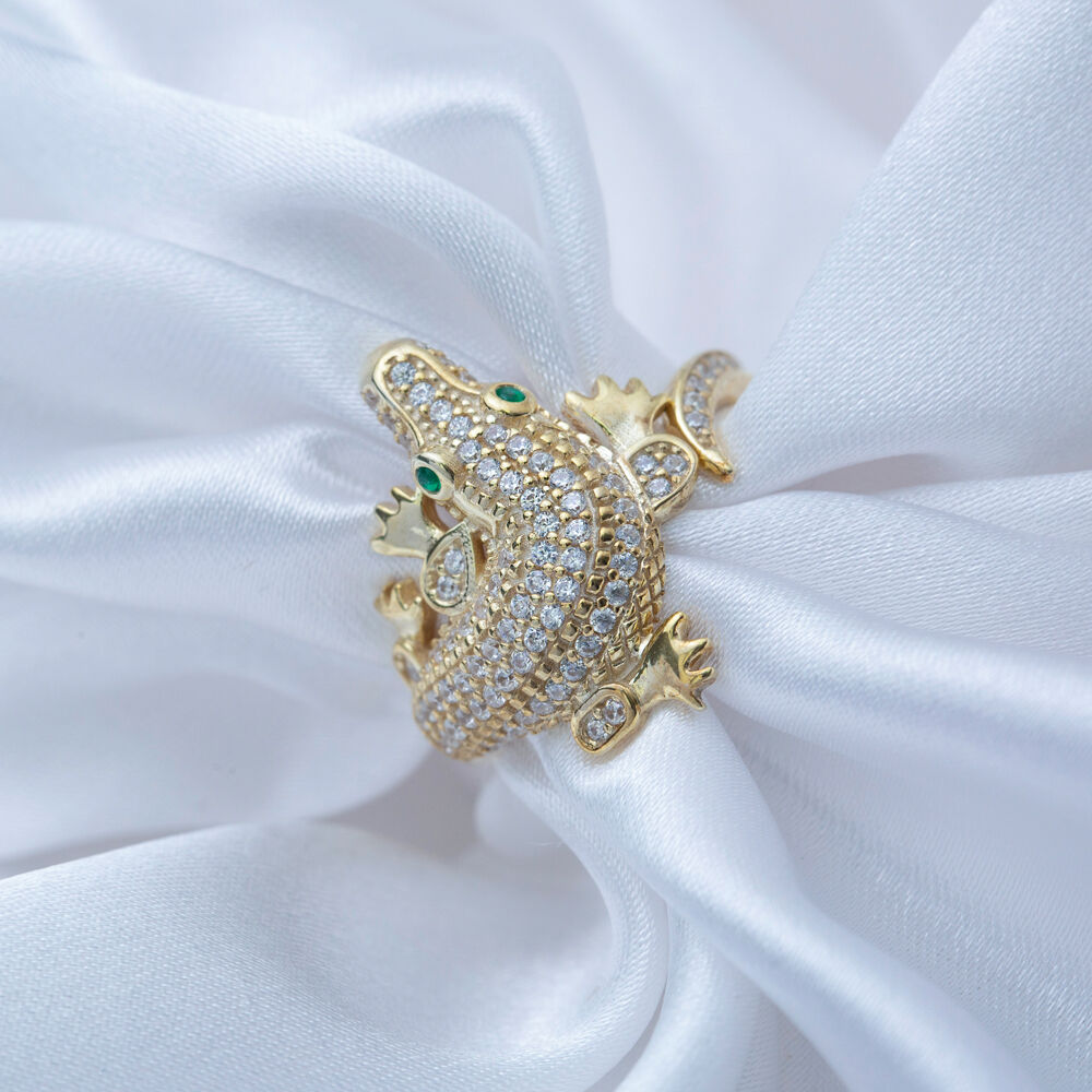 Crocodile Design Cz Stone Elegant Cluster Ring Women Handmade 925 Sterling Silver Jewelry