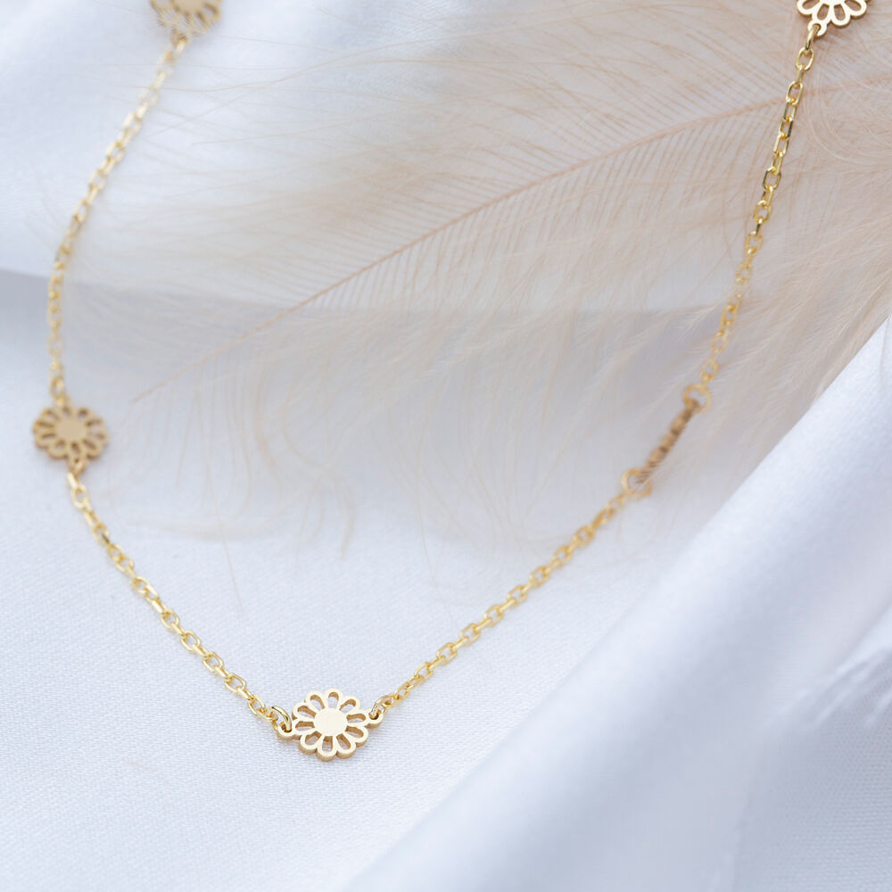 Cute Plain Flower Design Charm Pendant 925 Sterling Silver Jewellery Turkish Necklace