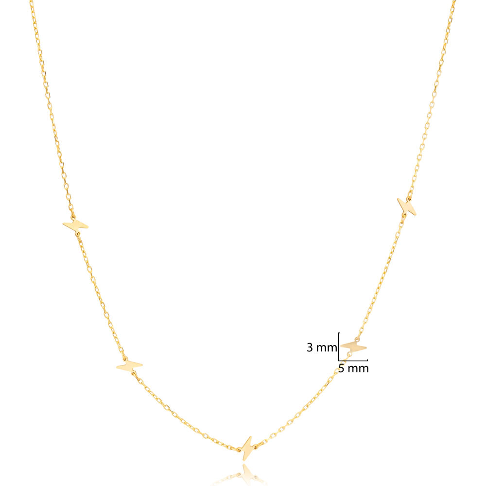 Lightning Bolt Design Plain Charm Pendant Jewelry Turkish 925 Sterling Silver Charm Necklace