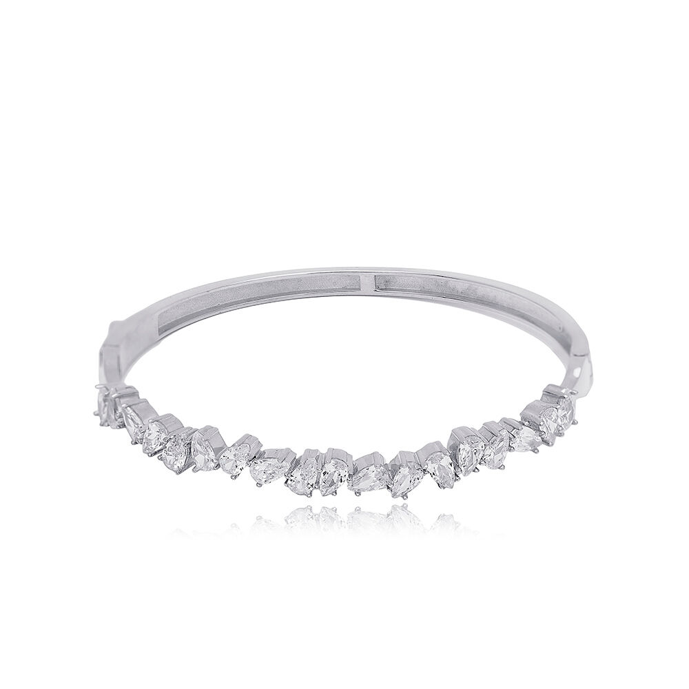 6x5 cm Oval Shape Bangles Pear Zircon Stone Design Woman Bangles Handcuff Bangles 925 Sterling Silver Jewelry