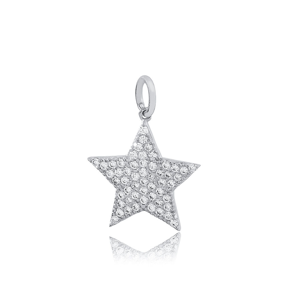 Star Shape Clear Zircon Stone Charm Turkish Handcrafted Wholesale 925 Sterling Silver Jewelry