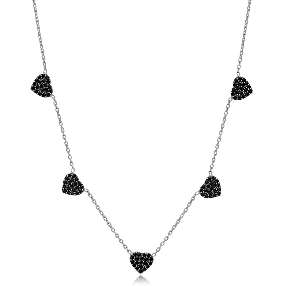 Heart Shape Black Zircon Stone Shaker Necklace Turkish Handcrafted  Wholesale 925 Sterling Silver Jewelry