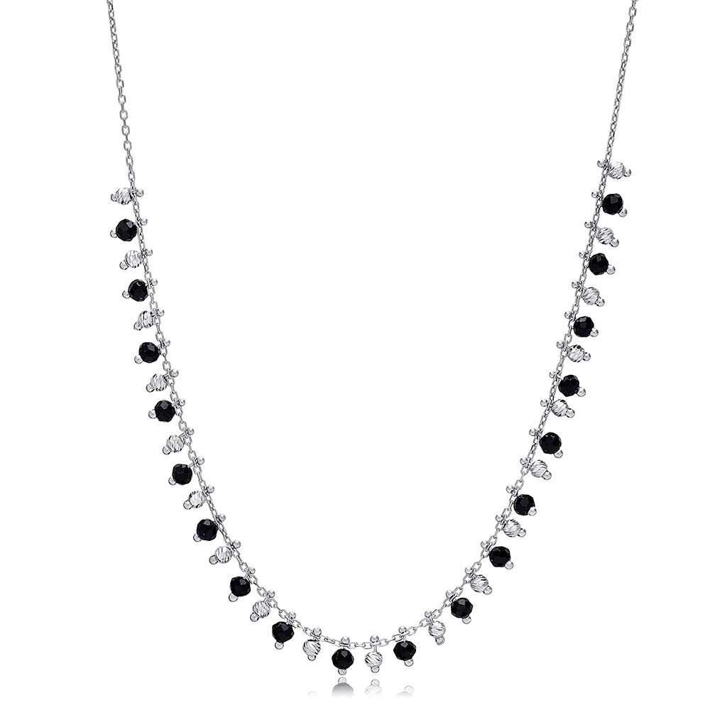 Black Beaded Design Shaker Necklace for Woman Turkish Handmade Wholesale 925 Sterling Silver Jewelry