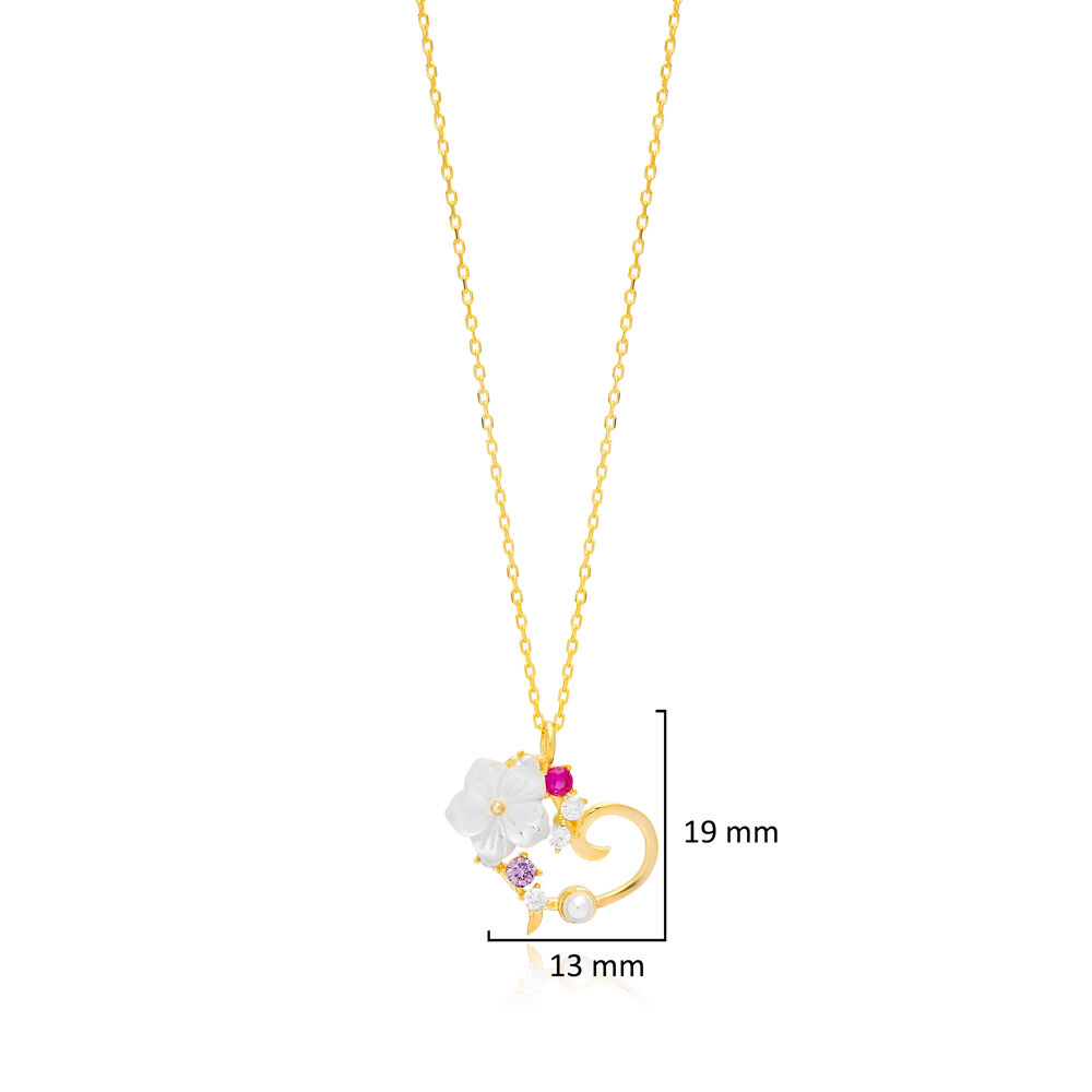 Colorful CZ Stone Flower Heart Shape Charm Necklace Jewelry Handmade Wholesale Silver Pendant