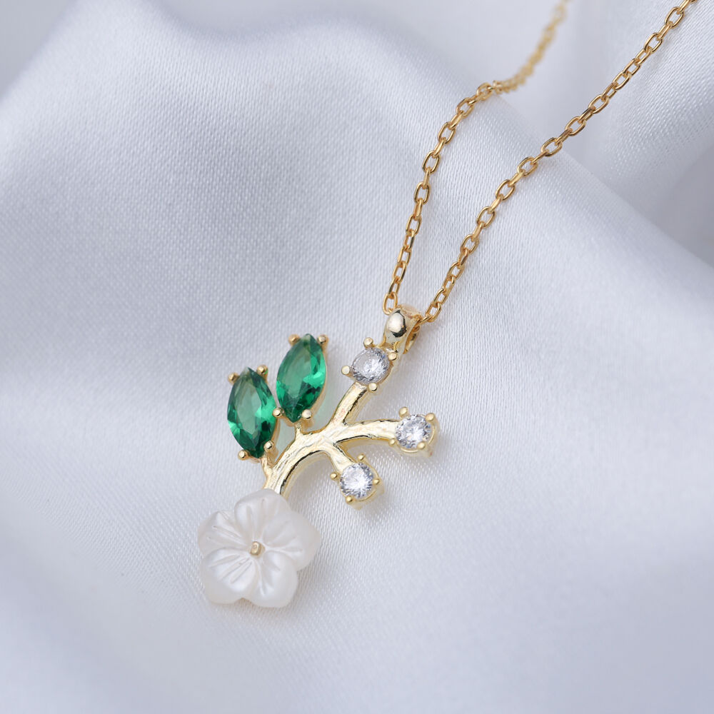 Emerald CZ Stone Flower Shape Charm Necklace Jewelry Handmade Wholesale 925 Sterling Silver Pendant