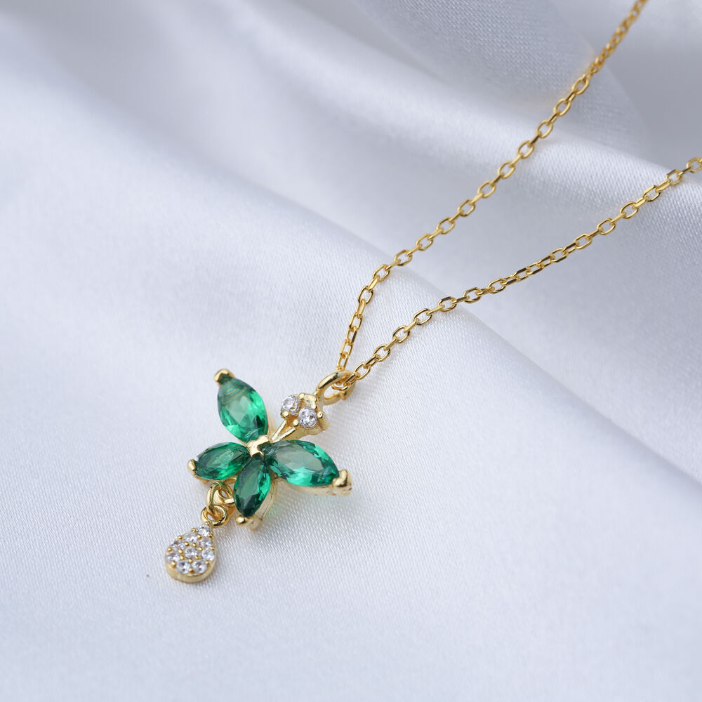 Marquise Shape Emerald CZ Stone Charm Pendant Jewelry Handmade Wholesale 925 Sterling Silver Necklace