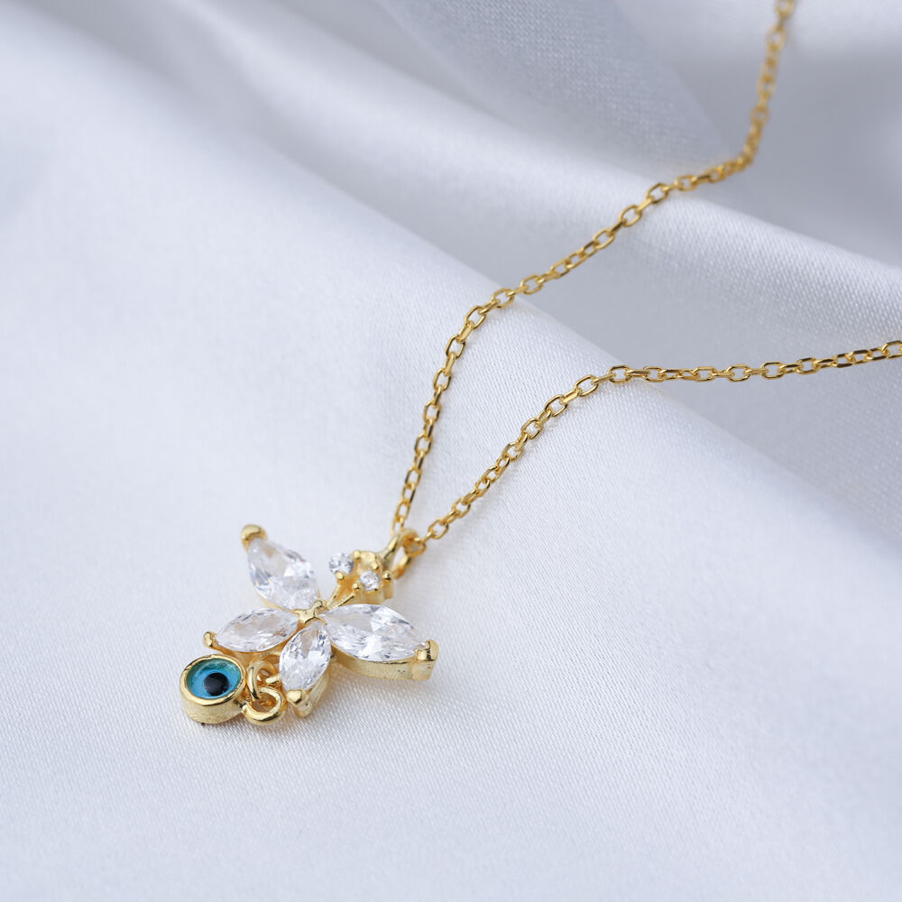 Minimalist Summer Charm Necklace with Evil Eye 925 Sterling Silver Jewelry Handmade Pendant