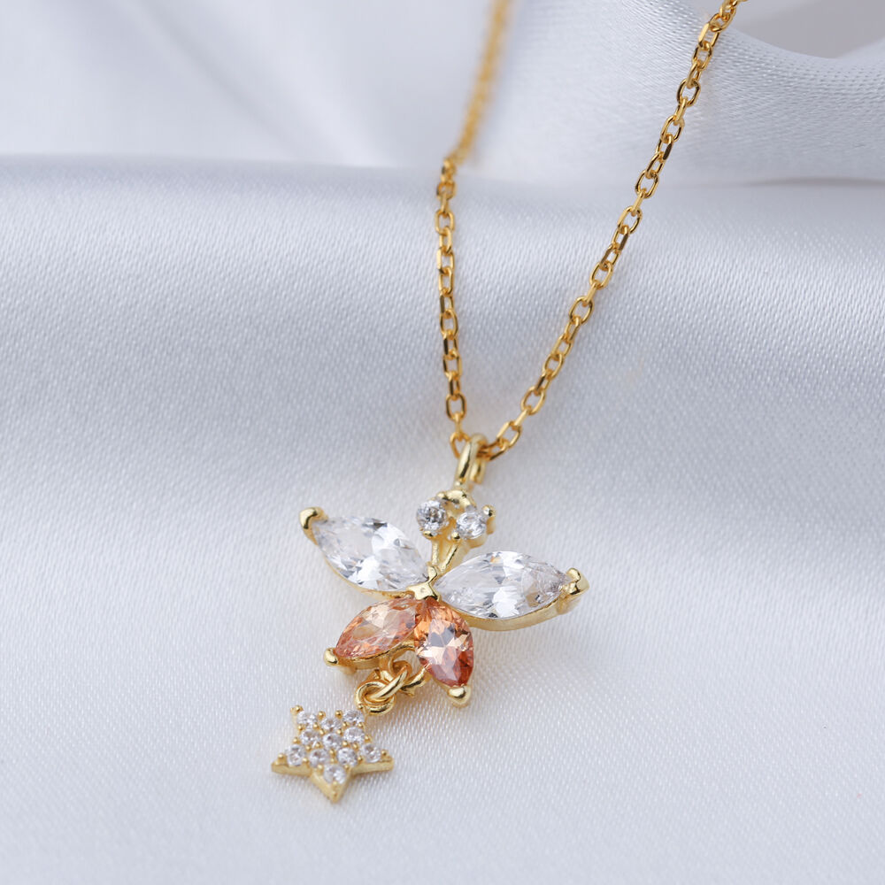 Citrine CZ Stone Summer Charm Pendant Wholesale with Star 925 Sterling Silver Jewelry Handmade Necklace