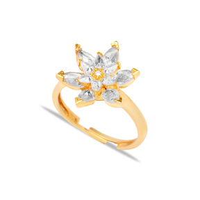 Clear CZ Stone Cluster Adjustable Ring Flower Design Turkish Wholesale 925 Sterling Silver Jewelry