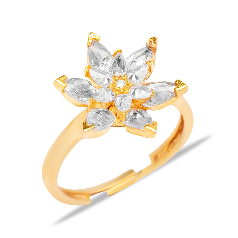 Clear CZ Stone Cluster Adjustable Ring Flower Design Turkish Wholesale 925 Sterling Silver Jewelry