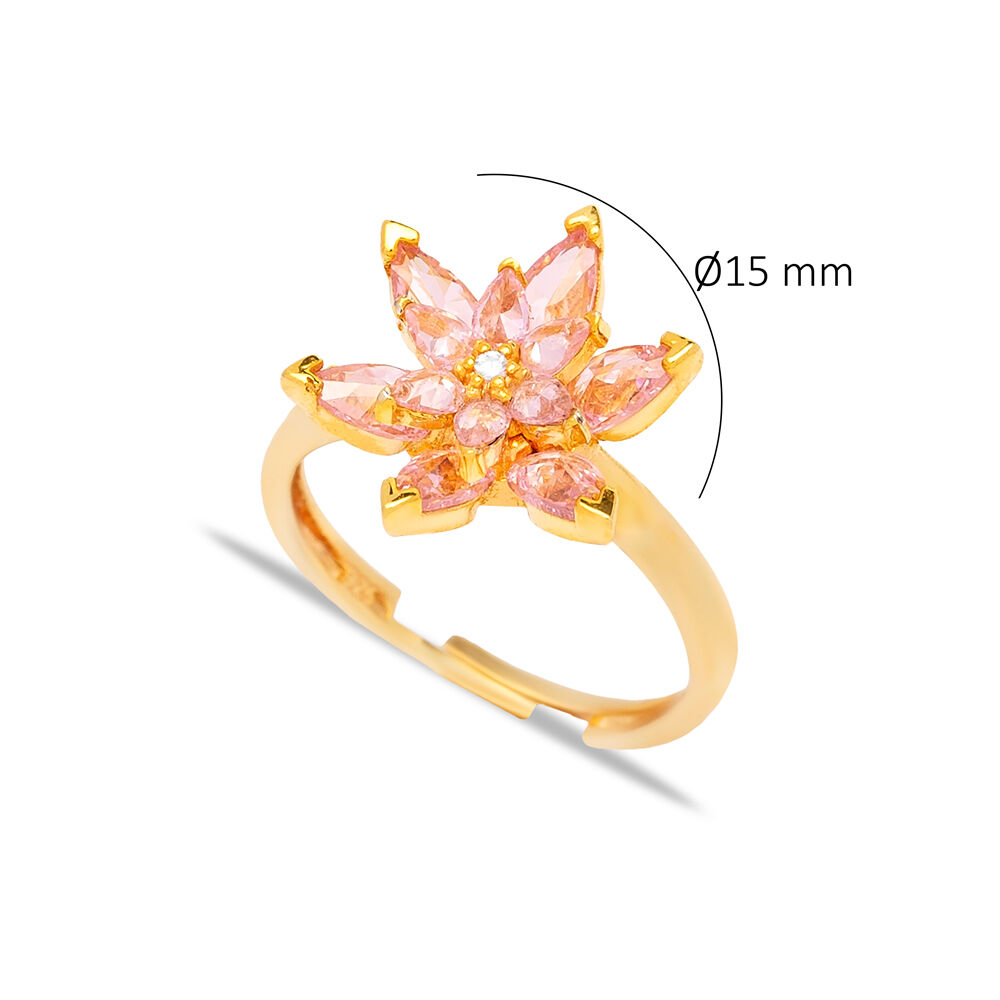 Pink CZ Stone Flower Design Wholesale 925 Sterling Silver Jewelry Handmade Cluster Adjustable Ring