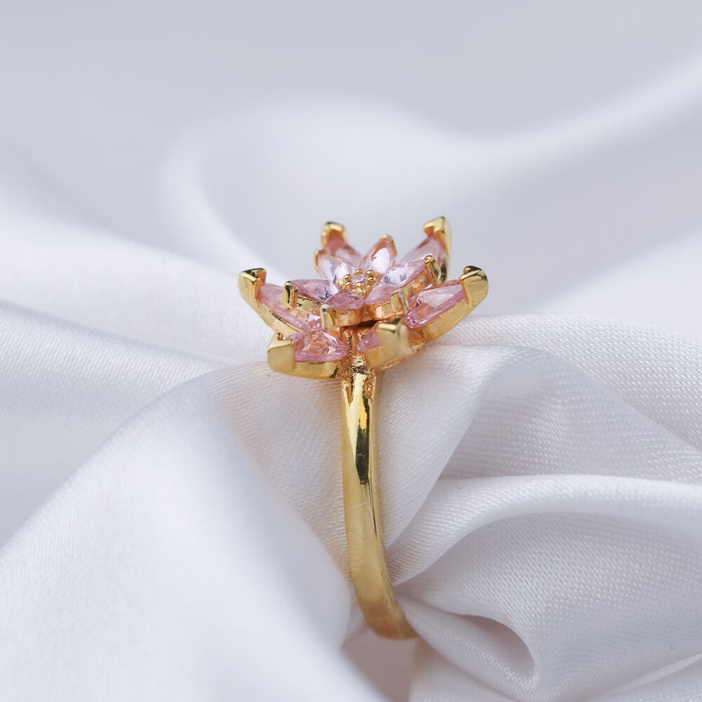 Pink CZ Stone Flower Design Wholesale 925 Sterling Silver Jewelry Handmade Cluster Adjustable Ring