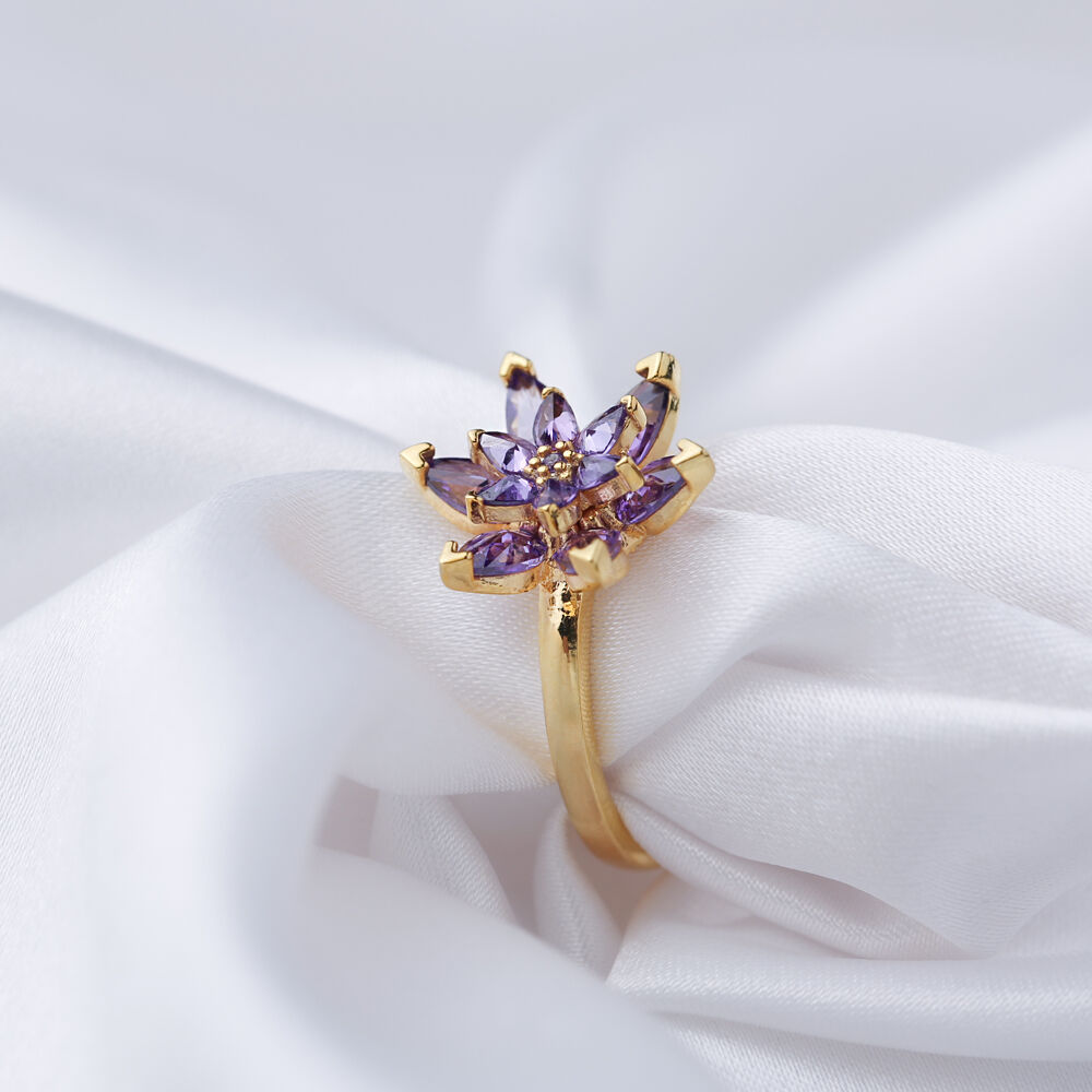 Amethyst CZ Stone Flower Design Wholesale 925 Sterling Silver Jewelry Adjustable Cluster Ring