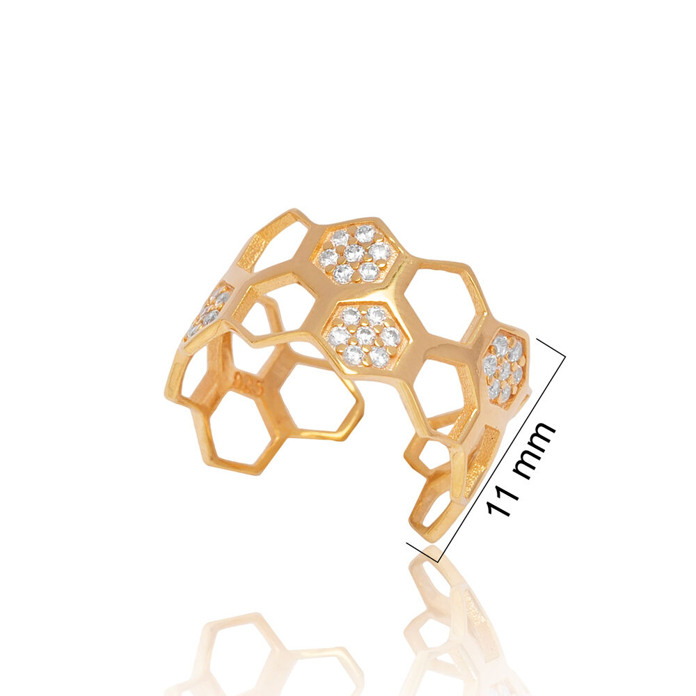 Dainty Hexagon Geometric Shape CZ Stone 925 Sterling Silver Jewelry Handmade Adjustable Ring
