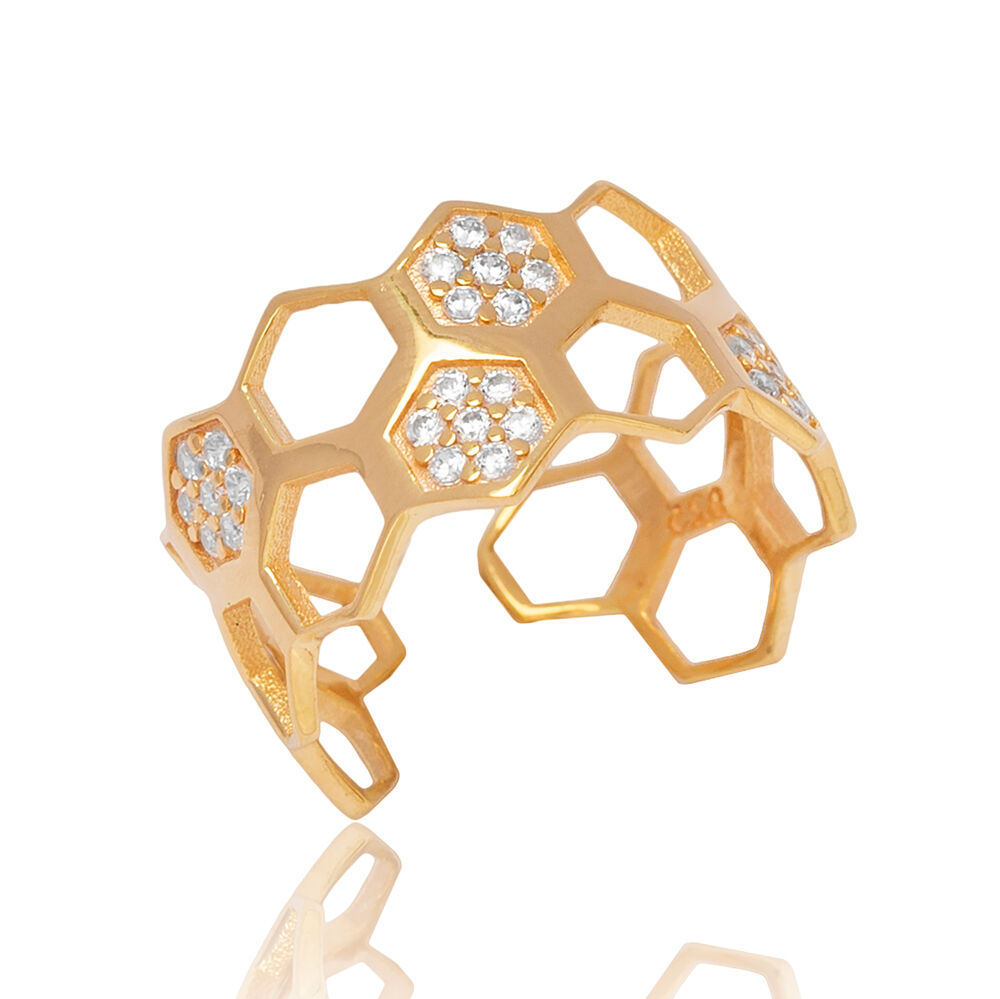 Dainty Hexagon Geometric Shape CZ Stone 925 Sterling Silver Jewelry Handmade Adjustable Ring