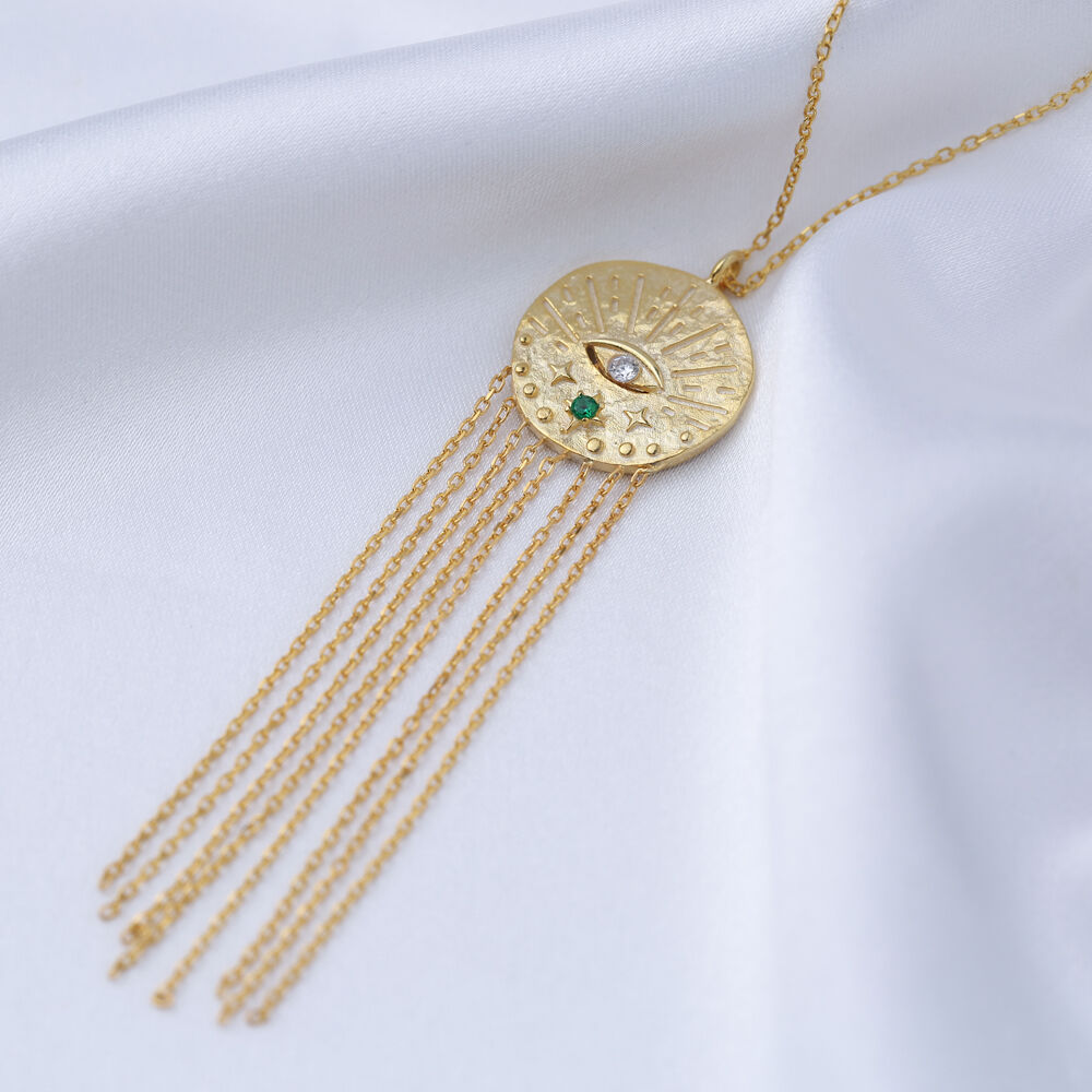 Round Shape Eye Design Tassel Necklace 925 Sterling Silver Jewelry Handmade Wholesale Turkish Pendant