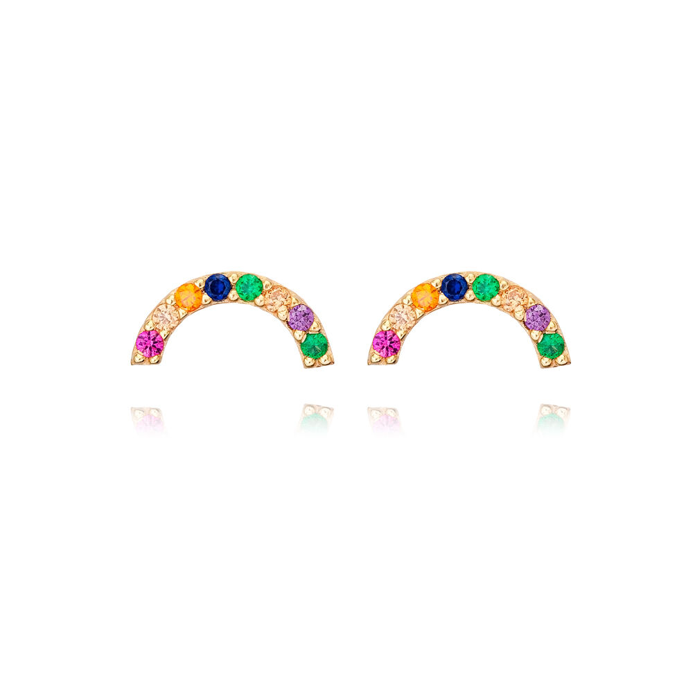 Colorful Mix CZ Stone Minimalist Stud Jewelry Handmade Wholesale 925 Sterling Silver Earrings