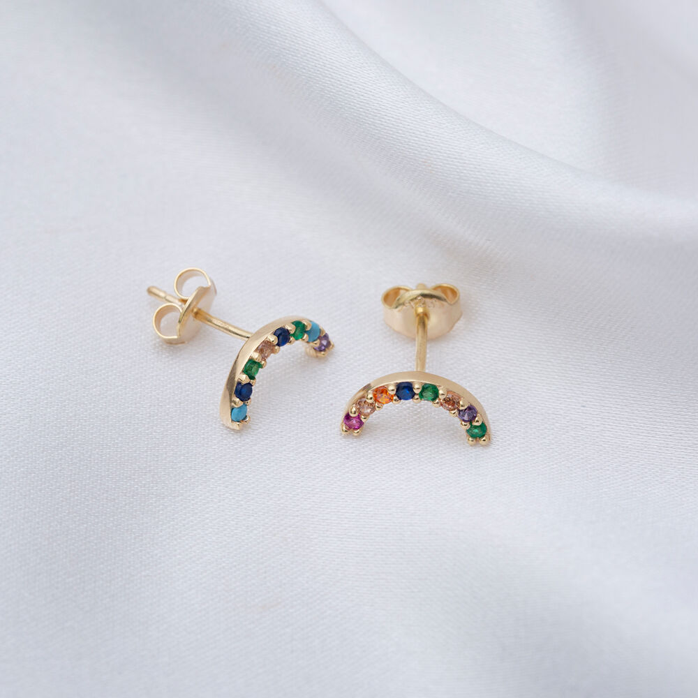 Colorful Mix CZ Stone Minimalist Stud Jewelry Handmade Wholesale 925 Sterling Silver Earrings