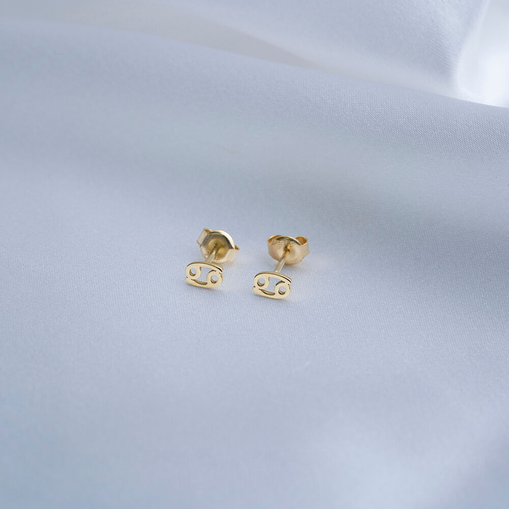 Cancer Zodiac Symbol Tiny Plain Stud Earrings 925 Silver Jewelry Turkish Wholesale