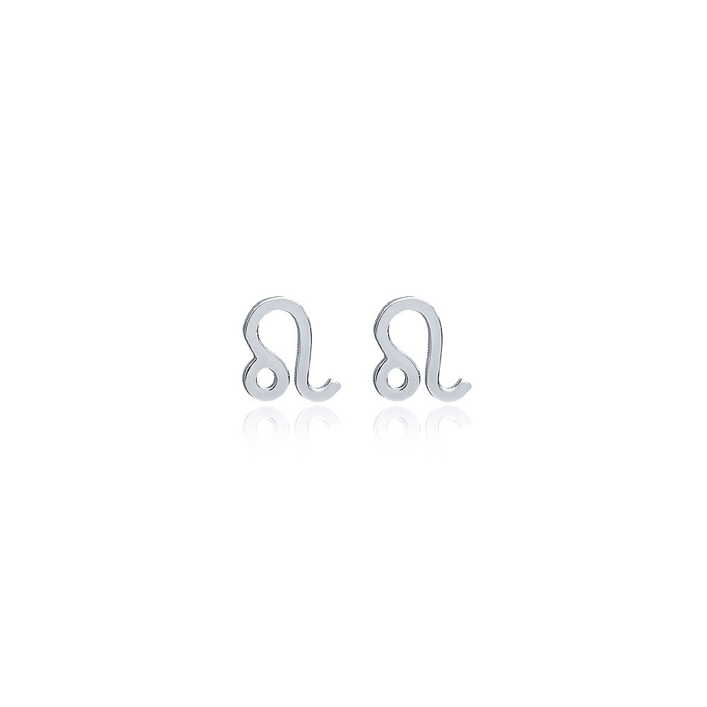 Leo Zodiac Symbol Plain Stud Earrings 925 Sterling Silver Jewelry Turkish Wholesale