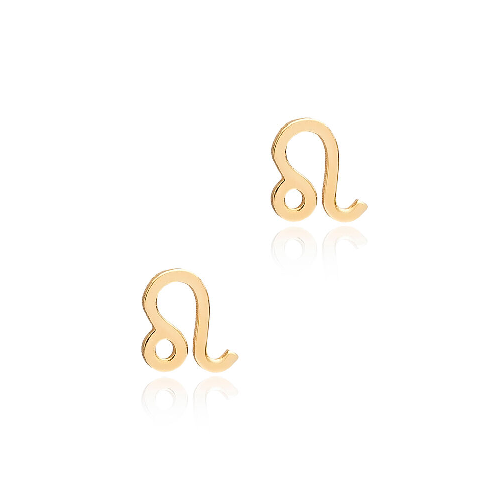 Leo Zodiac Symbol Plain Stud Earrings 925 Sterling Silver Turkish Wholesale Jewellery