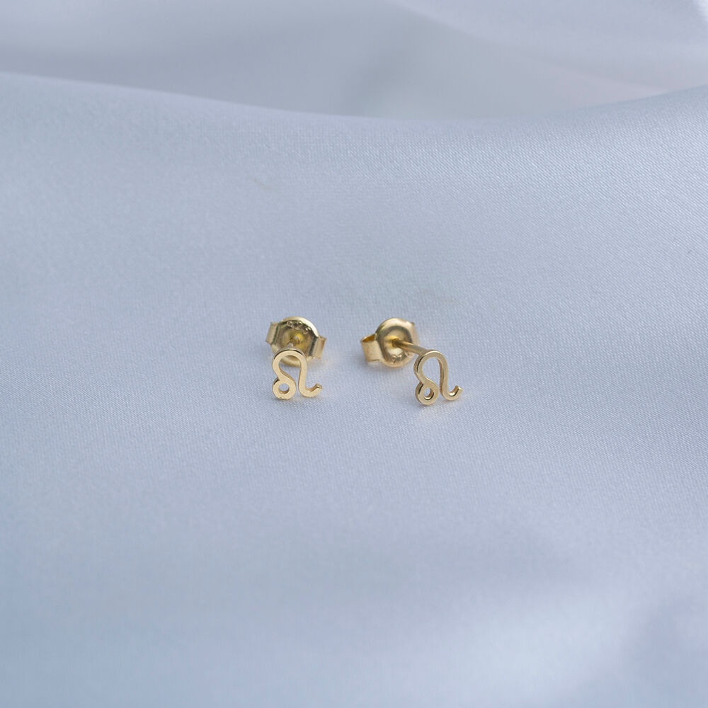 Leo Zodiac Symbol Plain Stud Earrings 925 Sterling Silver Jewelry Turkish Wholesale