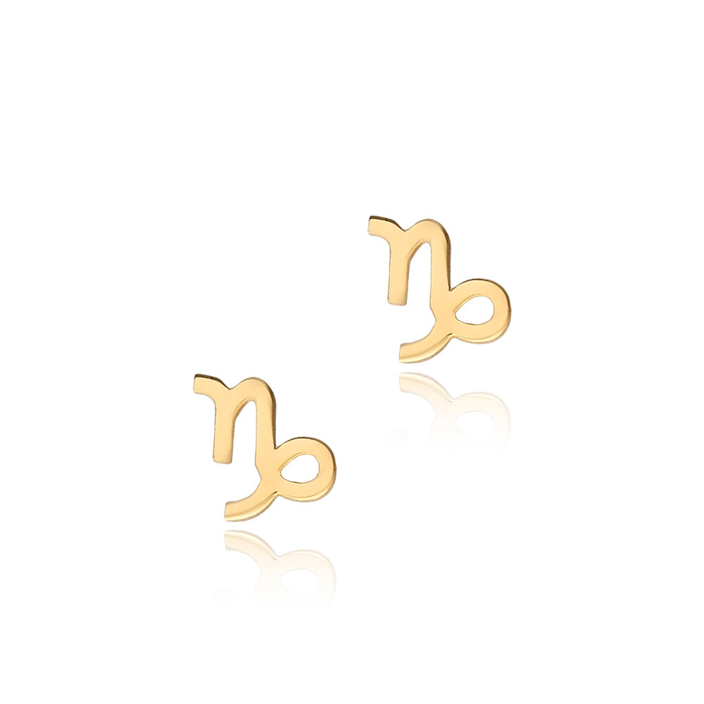 Capricorn Zodiac Tiny Stud Earrings New Fashion Handcrafted Turkish 925 Sterling Silver Jewelry