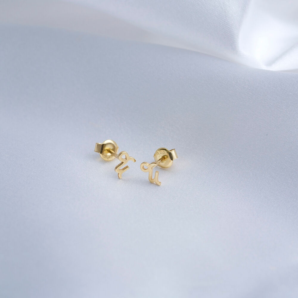 Capricorn Zodiac Tiny Stud Earrings New Fashion Handcrafted Turkish 925 Sterling Silver Jewelry