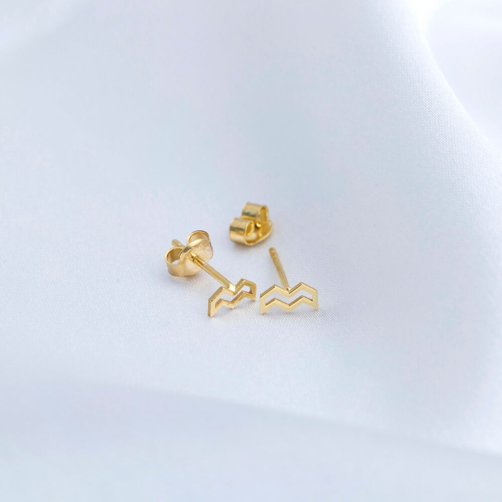 Aquarius Horoscope Symbol Wholesale Handmade 925 Silver Plain Jewelry Minimalist Design Stud Earrings