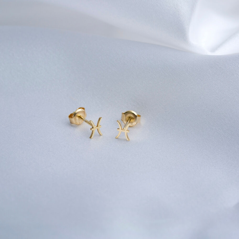 Pisces Tiny Plain Zodiac Symbol Jewelry Wholesale Turkish Handcrafted 925 Sterling Silver Stud Earrings