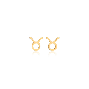 Taurus Design Zodiac Stud Earrings Minimalist Design Jewelry 925 Sterling Silver Turkish Handcraft