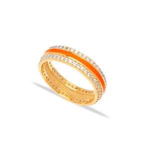 Orange Color Enamel White CZ Stone Cluster Ring Handmade Wholesale 925 Sterling Silver Jewelry