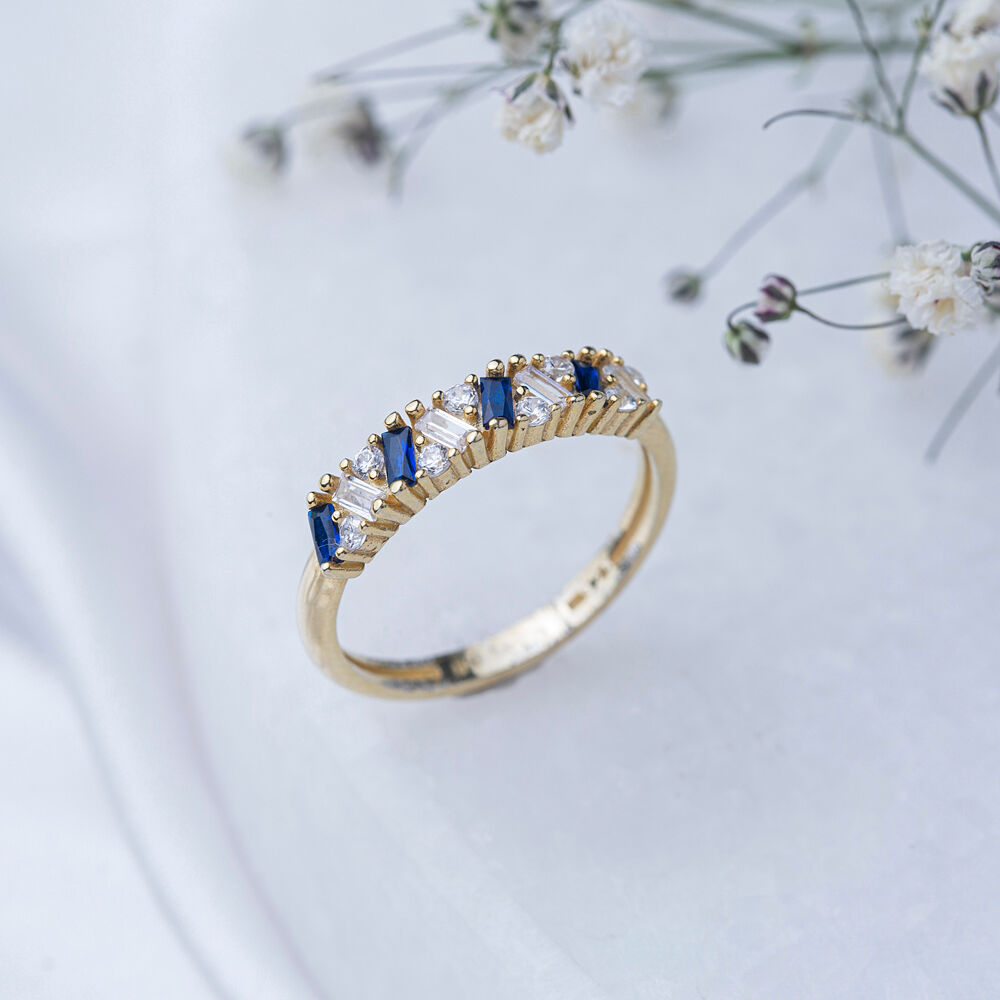 Sapphire Baguette Cut CZ Stone Stone Minimal Design Cluster Ring 925 Sterling Silver Fashion Jewelry