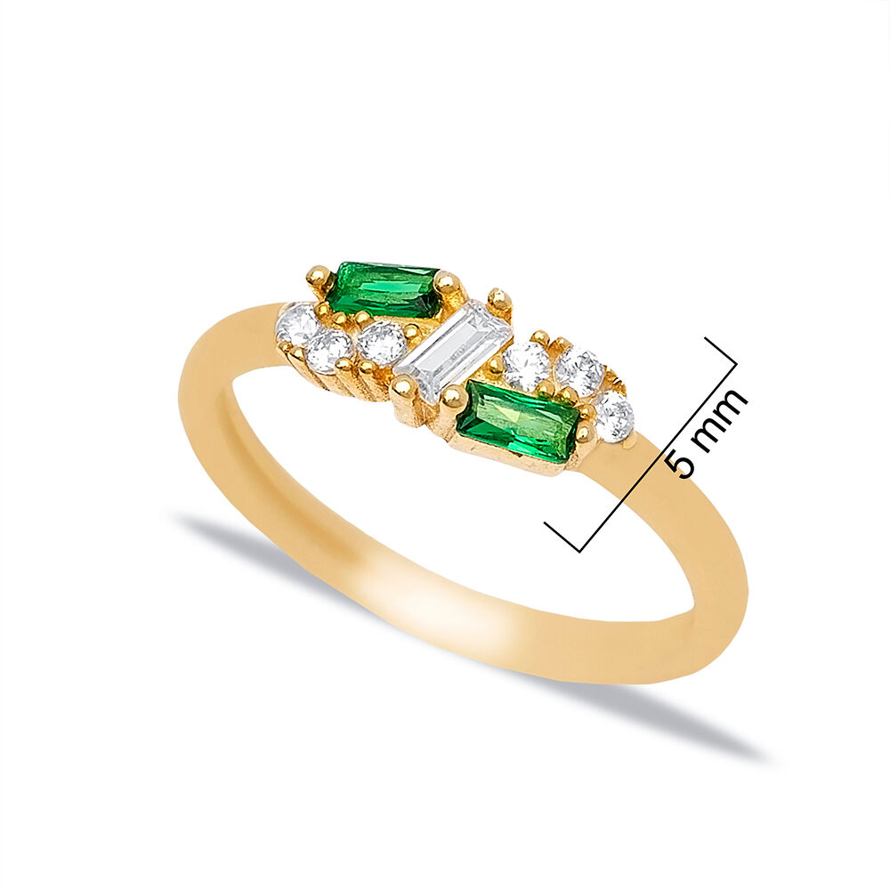 Emerald CZ Stone Baguette Cut Trendy Fashion Handcrafted Cluster Rings Jewelry 925 Silver