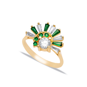 Elegant Design Jewelry Emerald Baguette Round Shape CZ Stone Cluster Ring925 SilverTurkish Wholesale