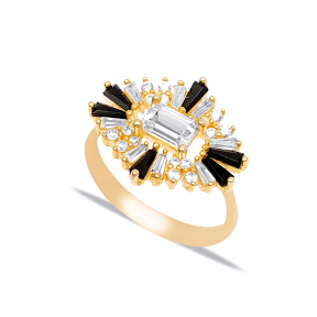 Rectangle CZ Stone Black Baguette Elegant Cluster Ring 925 Silver Women Jewelry Turkish Wholesale