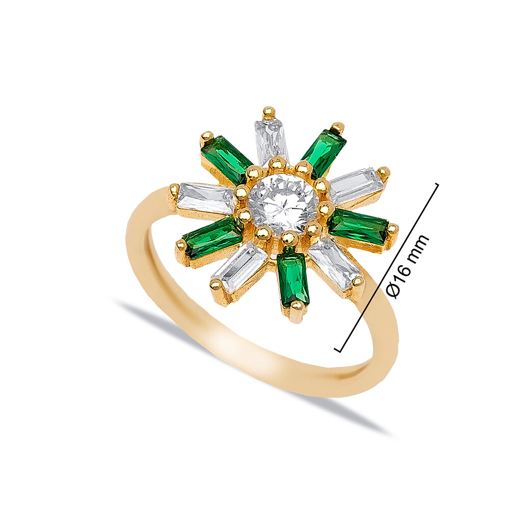 Emerald CZ Stone Round Shape Elegant Women Cluster Ring 925 Silver Wholesale Handcraft Jewelry