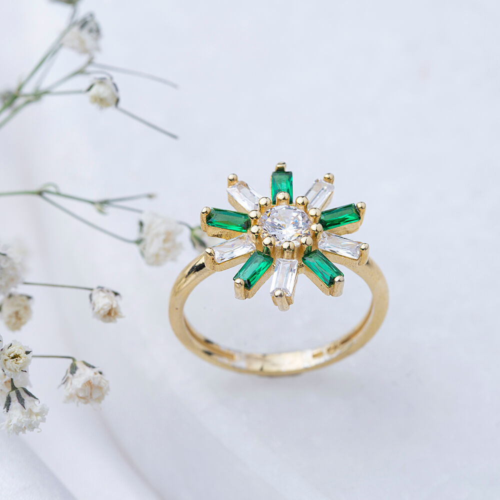 Emerald CZ Stone Round Shape Elegant Women Cluster Ring 925 Silver Wholesale Handcraft Jewelry