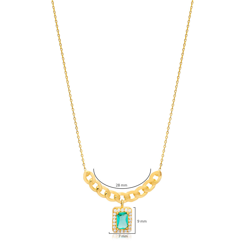 Paraiba CZ Stone Round Shape Design Charm Necklace 925 Sİlver Wholesale Turkish Jewelry