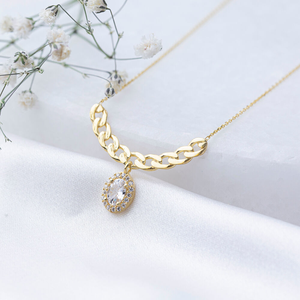 Oval Shape CZ Stone Minimalist Design Elegant Charm Necklace 925 Silver Wholesale Jewelry Handcraft