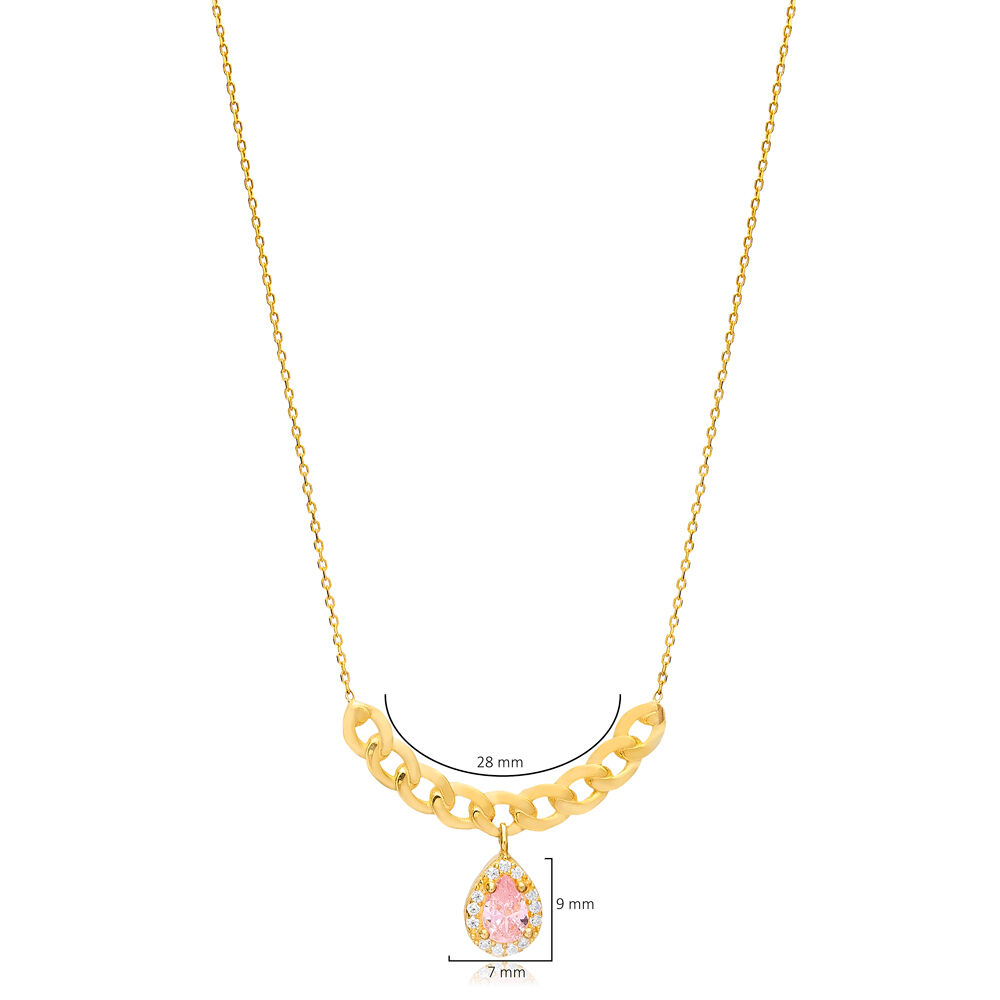 Oval Shape Pink Quartz CZ Stone Shiny Charm Necklace 925 Silver Jewelry Wholasale pendant Turkish