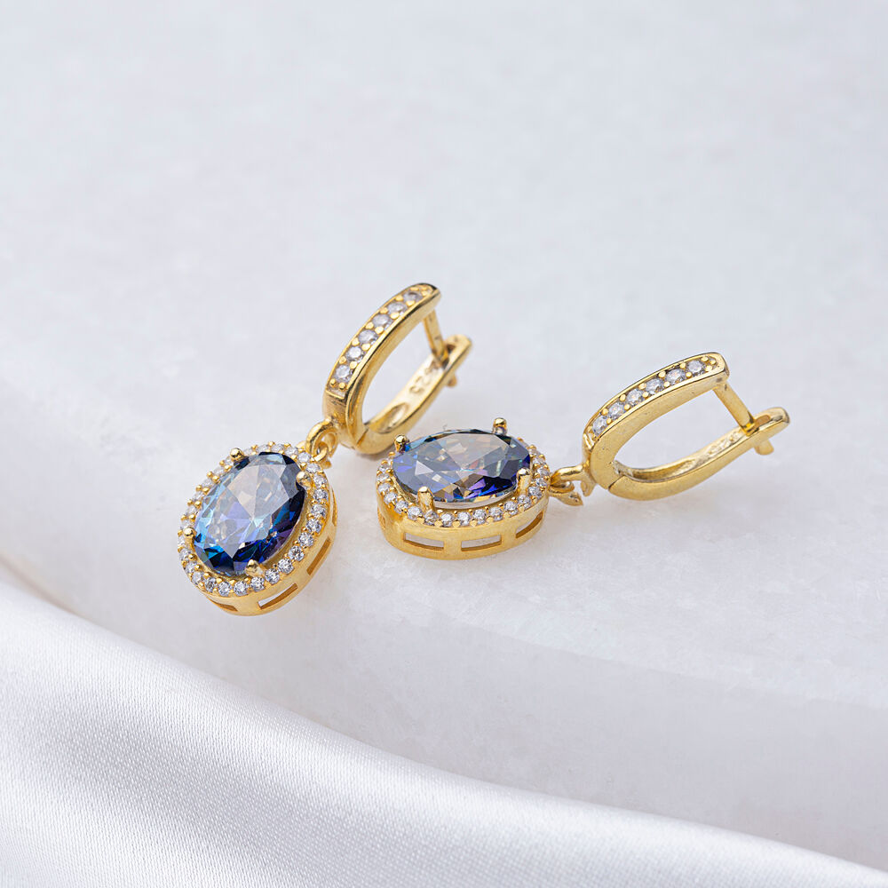 Mystic Topaz CZ Stone Oval Shape Wholesale Elegant Dangle Earring 925 Silver Jewelry Handcrafted