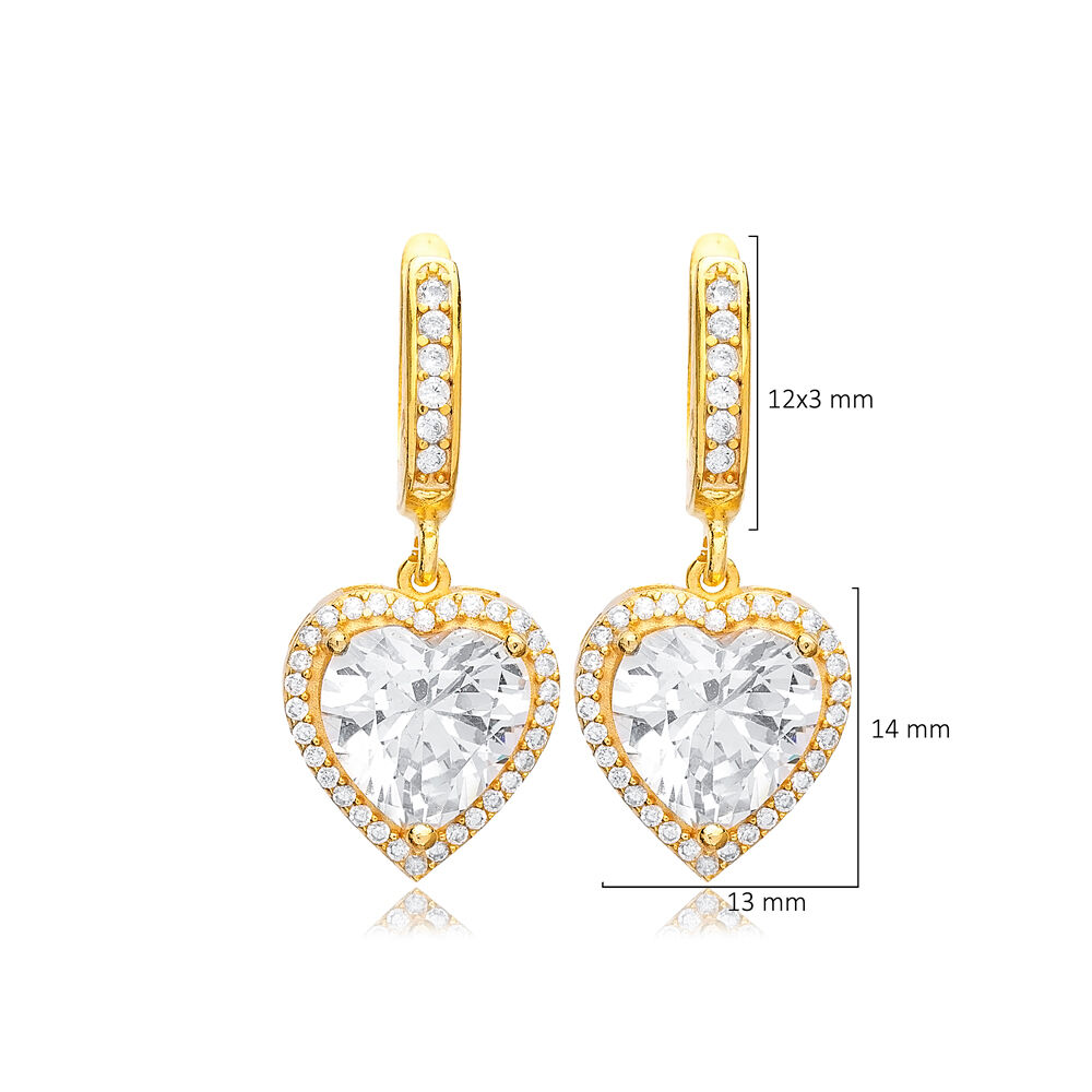 Heart Shape CZ Stone Shiny Dangle Earring 925 Silver Women Jewelry Handcrafted Wholesale
