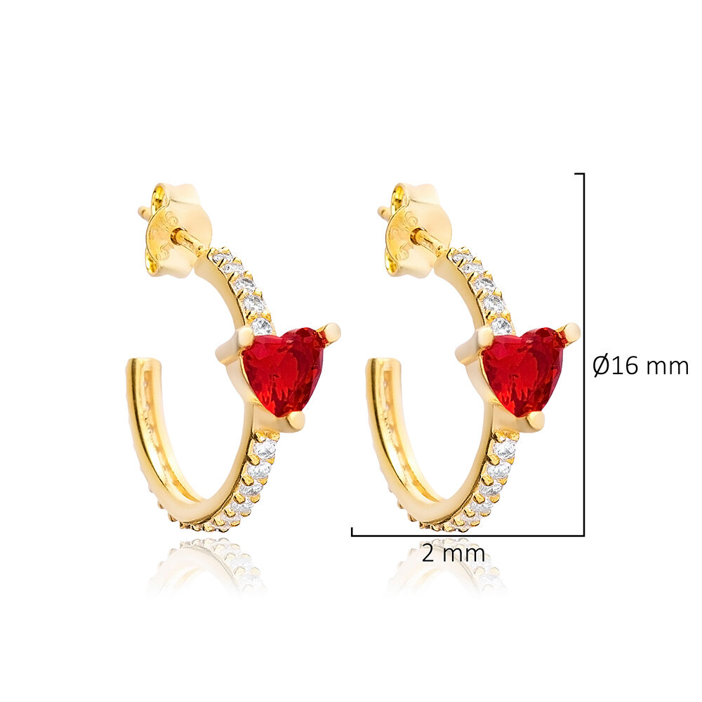 Ruby Heart Shape CZ Stone Hook Design hoop Earring Wholesale 925 Sterling Silver Women Jewelry